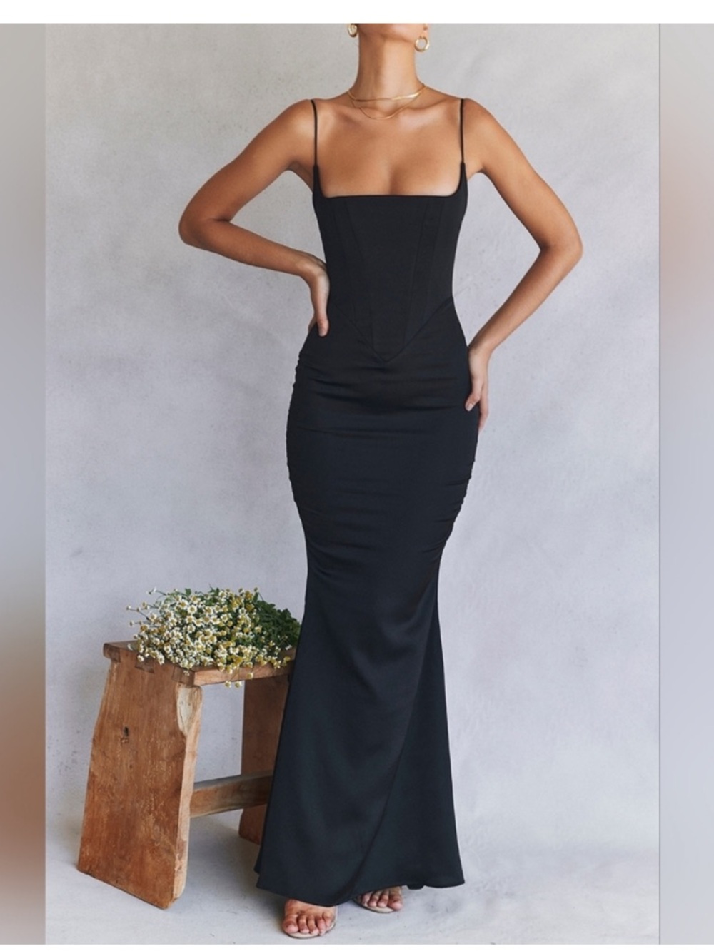 House Of CB Olivette black satin corset maxi dress Size S - Picture 2 of 8